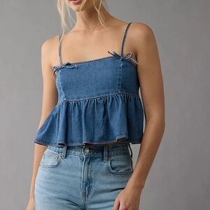 NWT American Eagle Denim Babydoll Bow Tie Tank Top Size Medium
